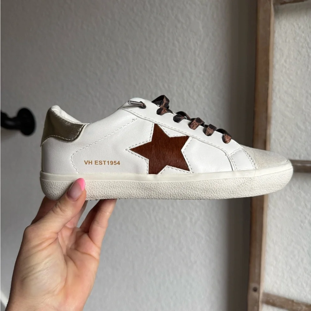 VINTAGE HAVANA Hannah Leather, Suede & Faux Calf Hair Star Sneakers Sz: 5.5 - Picture 6 of 10